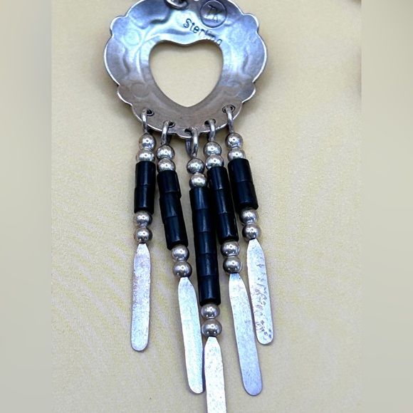 Vintage Native American Sterling Silver Heart Dangle Earrings 2" TK Emerson - Picture 8 of 9